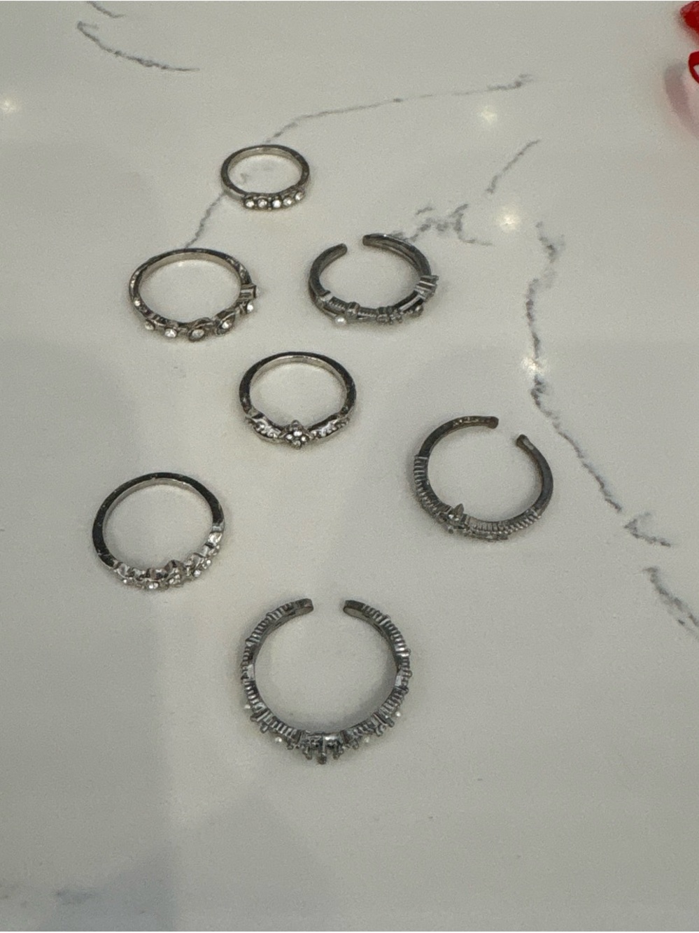 Silver Crystal Rings Set
